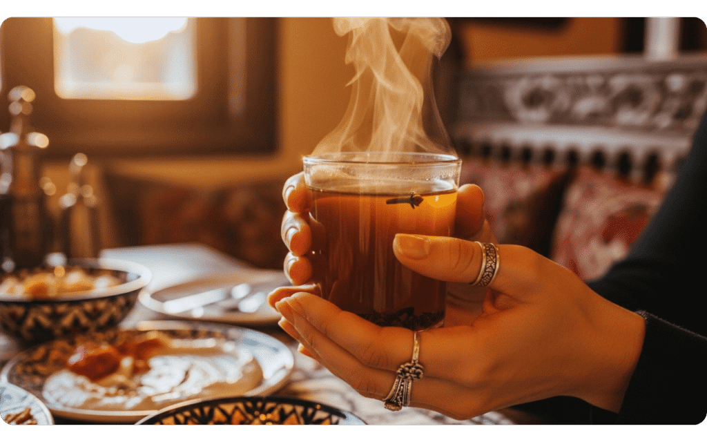 Pessoa apreciando chá de cravo após jantar pesado.