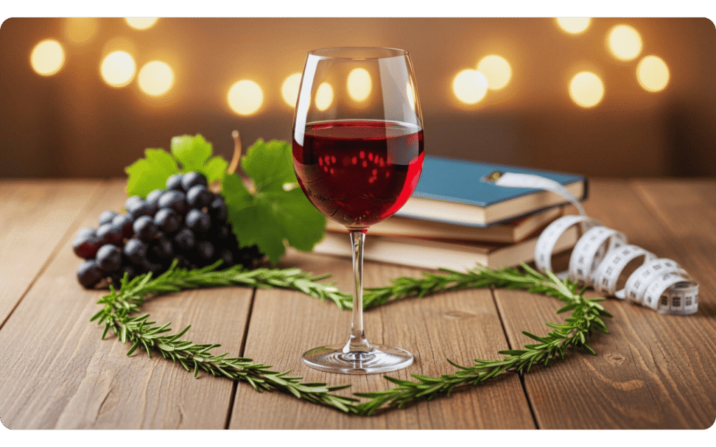 Polifenóis do vinho tinto: uma imagem de uvas e vinho