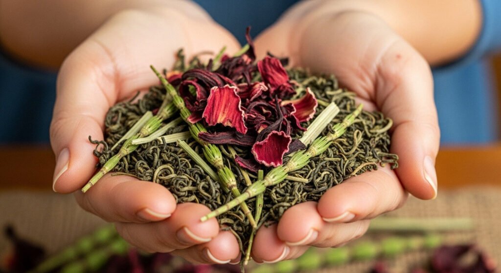 Ervas diuréticas e termogênicas usadas no chá seca barriga.