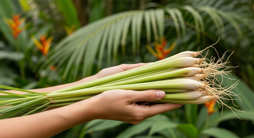 Chá de capim santo: folhas frescas que melhoram digestão e ansiedade.