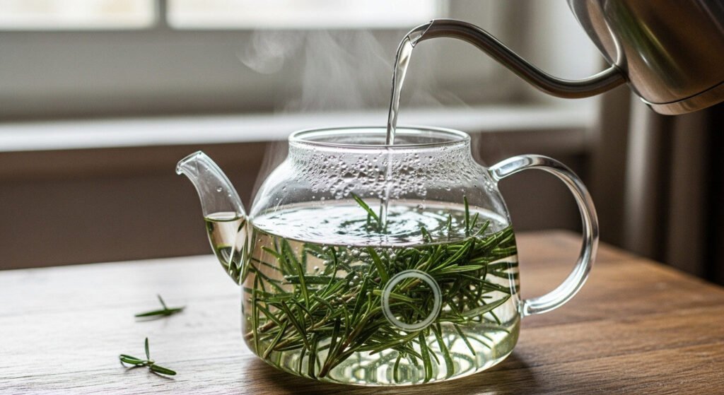 chá de alecrim: folhas frescas prontas para infusão.