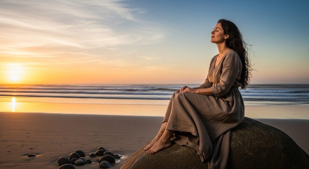 Lúcia Bernardes explicando o que é meditação e seus benefícios para a saúde mental.