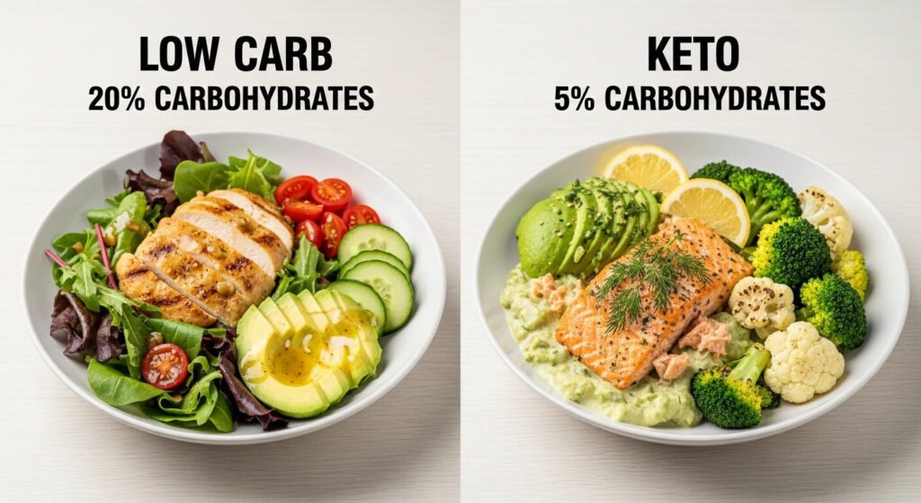 Gráfico comparando ingestão de carboidratos da dieta cetogênica e low carb.