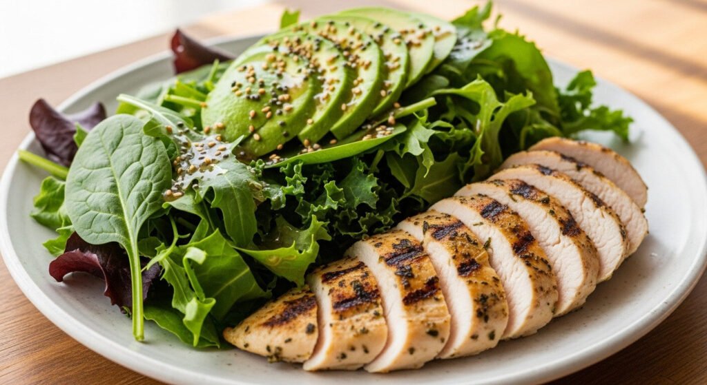 Dieta para emagrecer rápido: prato saudável com proteínas e vegetais.