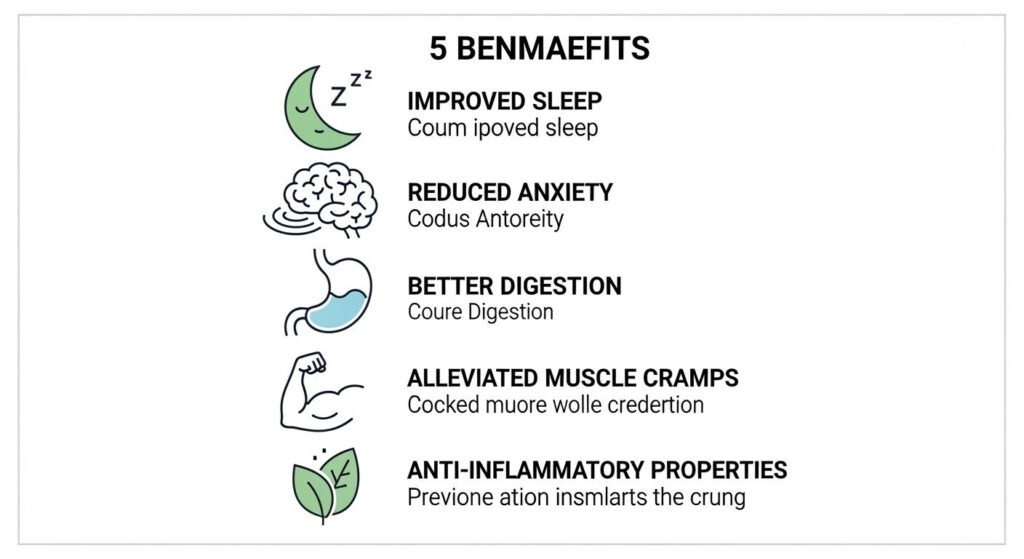 Benefícios do chá de camomila apresentados em infográfico.