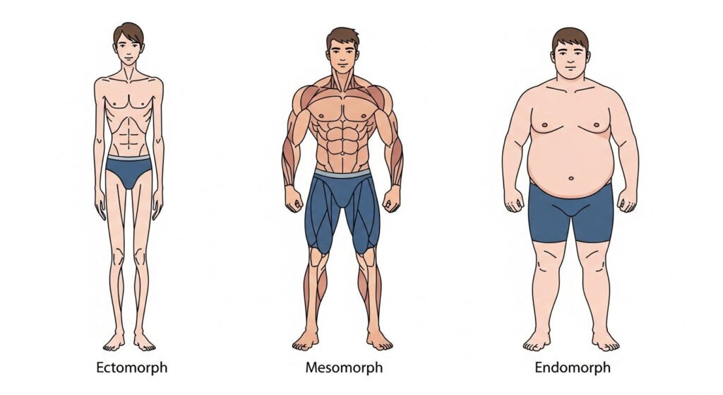 Biotipos corporais: imagem explicativa comparando ectomorfos com outros tipos de corpo.