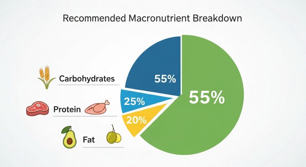 Gráfico colorido destacando macronutrientes em uma dieta de ganho de massa para ectomorfos.
