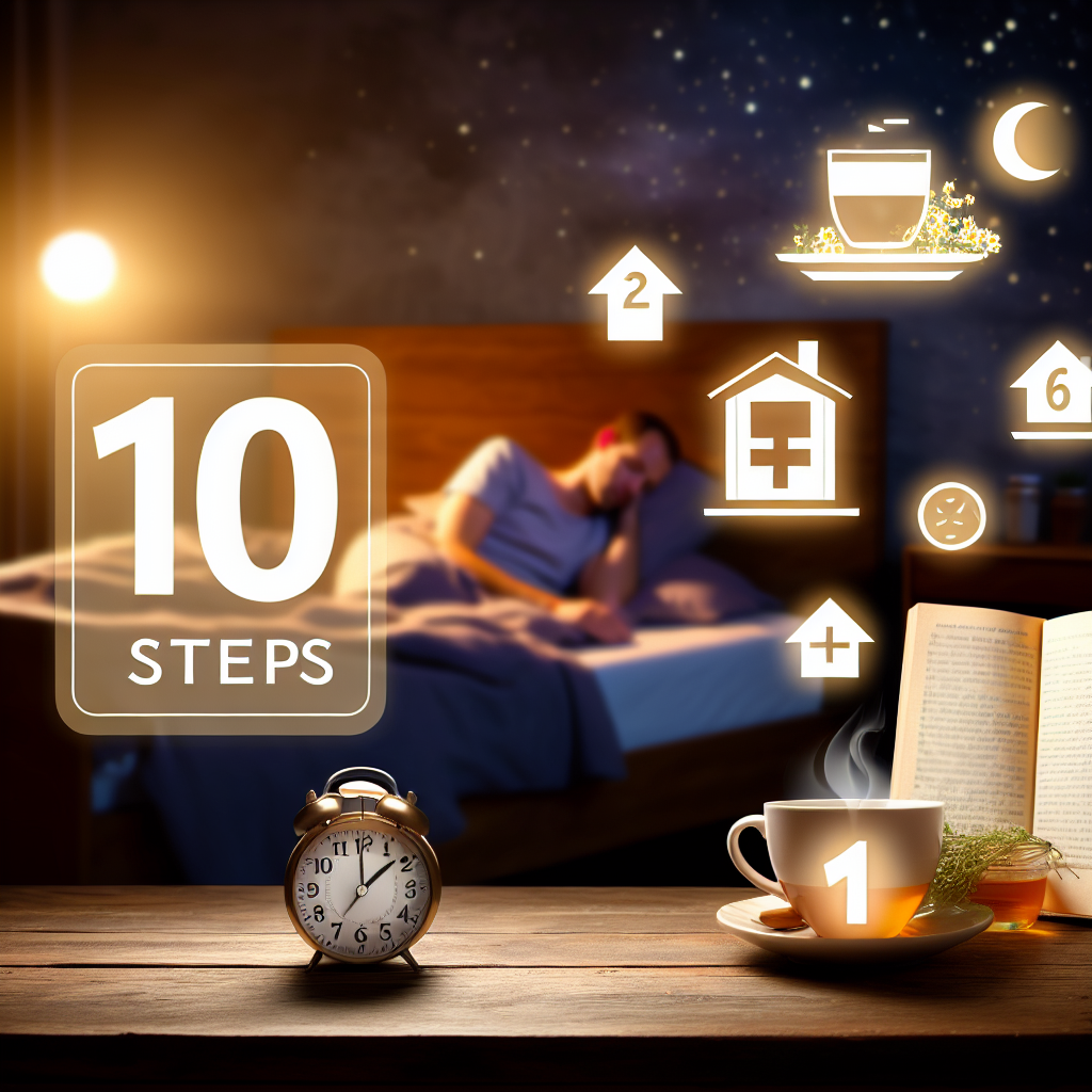 Homem dormindo ao fundo e ícones de hábitos saudáveis, com xícara e livro em destaque.