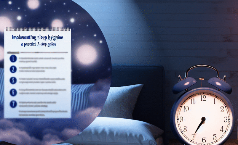 Quarto escuro com cama e relógio despertador, destacando rotina do sono.