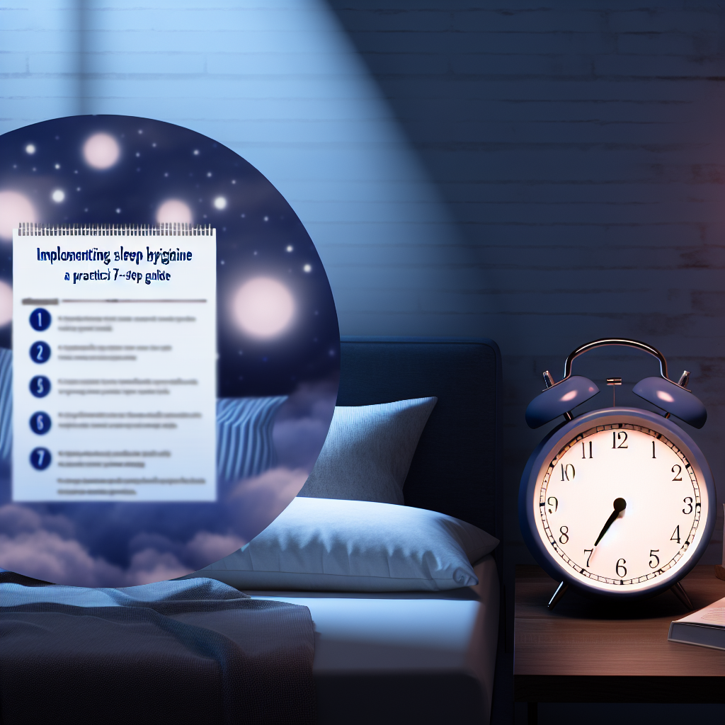 Como Implementar a Higiene do Sono: Um Guia Prático em 7 Passos 1 Quarto escuro com cama e relógio despertador, destacando rotina do sono.