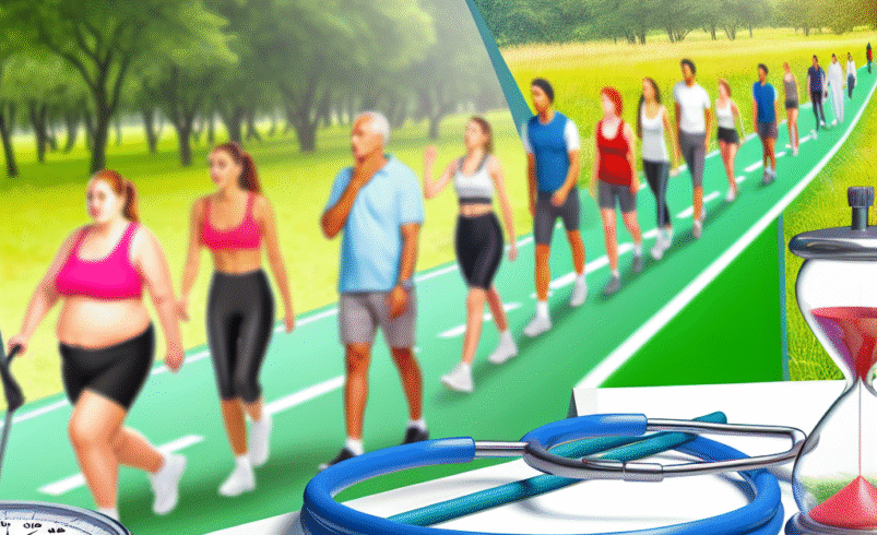 Grupo de pessoas caminhando em uma pista cercada por árvores em um parque.