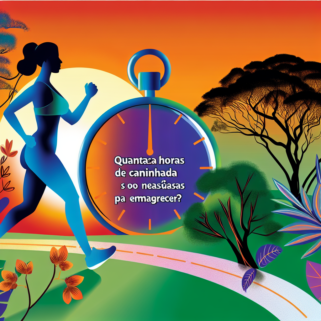 Mulher caminhando em ambiente natural com ilustração de relógio ao fundo.