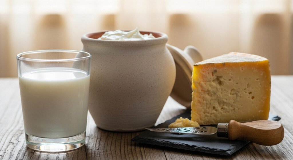 Laticínios fermentados: iogurte e queijo com menor teor de lactose.