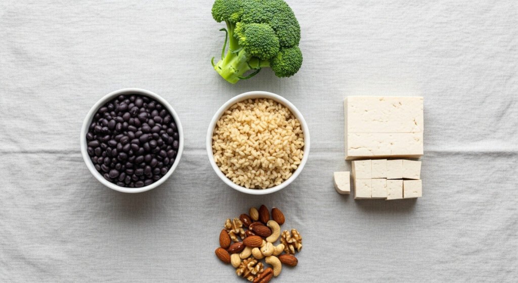 Alimentos básicos da dieta vegetariana como grãos e vegetais