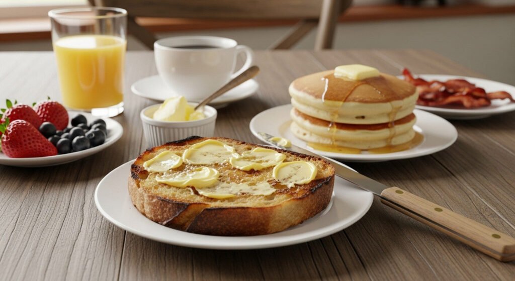 Manteiga de cranberry espalhada em um pão caseiro, pronta para ser saboreada na ceia ou café.