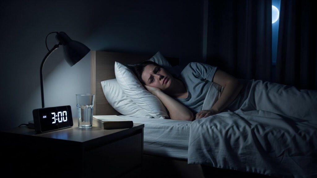 Higiene do sono: ilustração de uma cama ordenada em um quarto escuro e silencioso