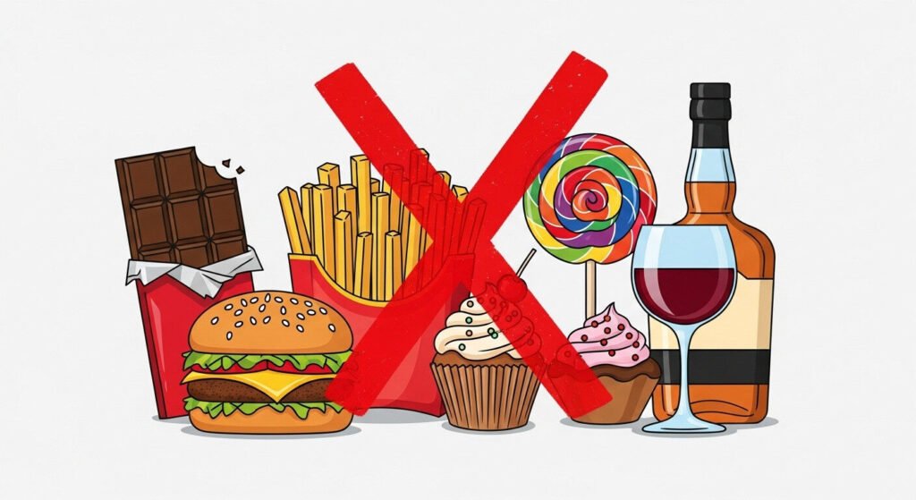 Alimentos a evitar quando se tem garganta inflamada: ultraprocessados e álcool.